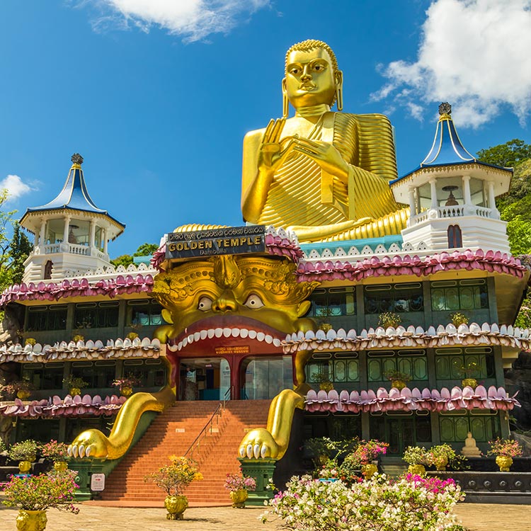 The Golden Temple Complex, with the large golden Buddha Statue at Dambulla