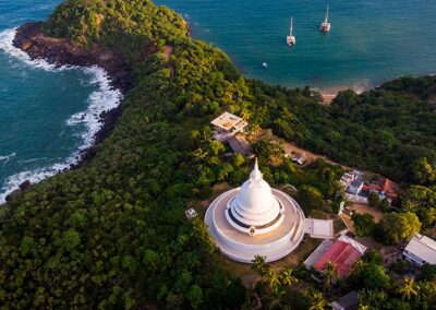 The Splendid Sight of Japanese Peace Temple at Unawatuna located by the sea and the greenery