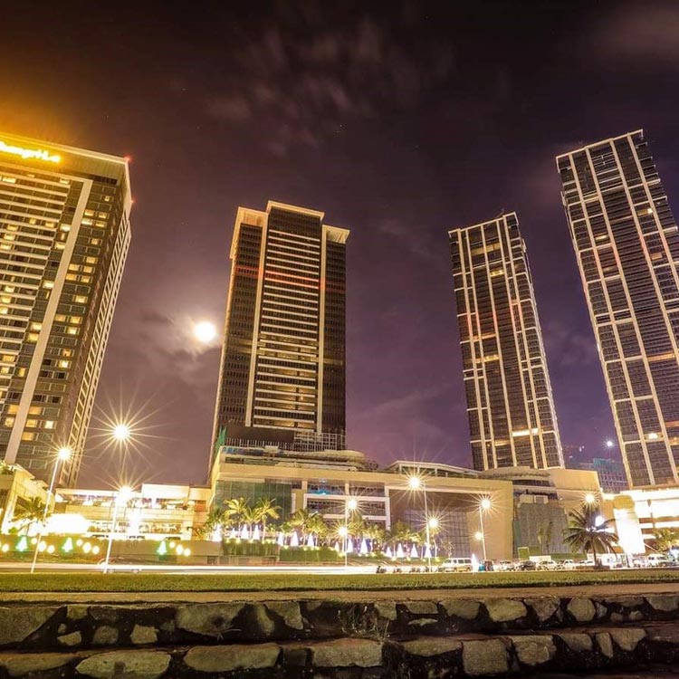 Illuminated Buildings, by the Galle Face at the city of Colombo