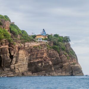 The rock, sea, and the Koneswaram Temple in Trincomalee