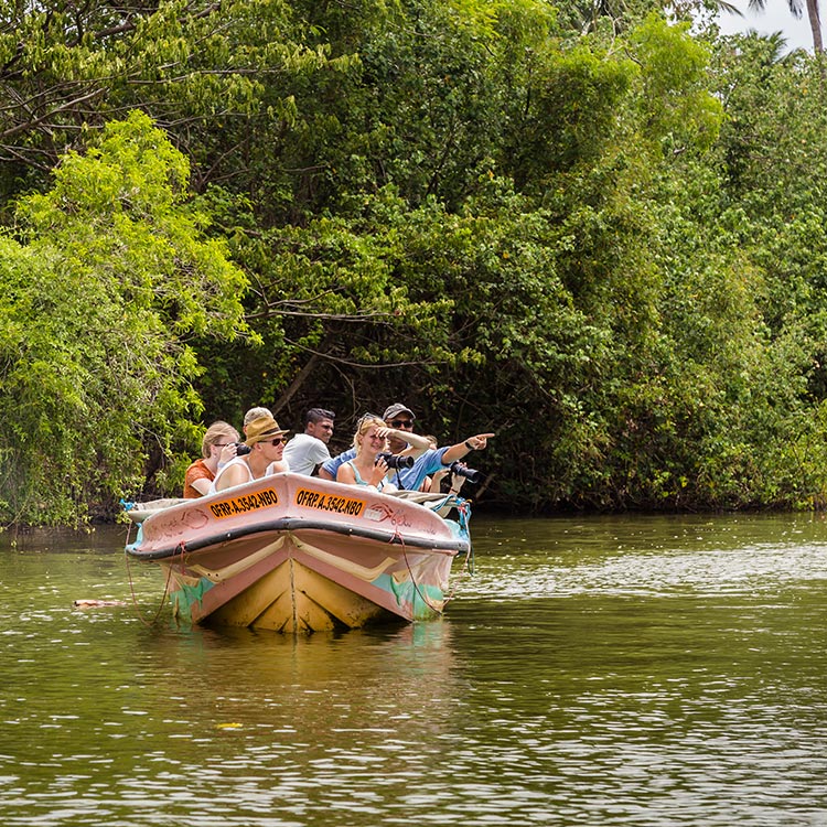 A group of foreigners going on a boat ride in Sri Lanka
