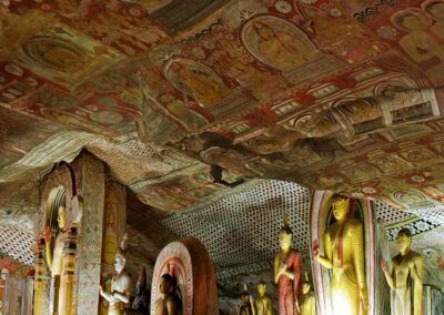 The ancient stupa and the statues at the Dambulla Cave Temple
