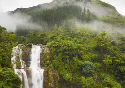 A Waterfall in Nuwara Eliya cascading through the greenery