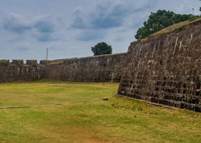The massive black stone walls of Fort Frederick