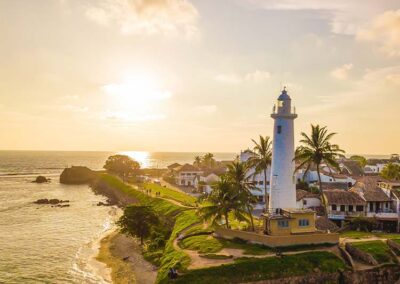 The white lighthouse, fort, and the ocean at the wonderful town of Galle