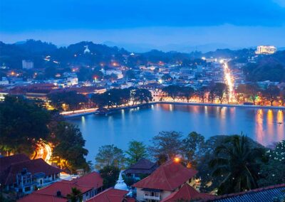 The Night Aerial view of the City of Kandy with its lake and the surrounding buildings