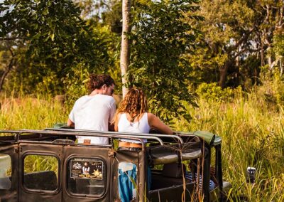 A couple in a jeep exploring the wild at Minneriya National Park
