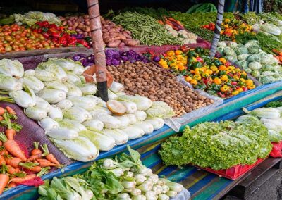 Shelves filled with vegetables at a Vegetable Market at Nuwara Eliya