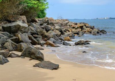 The Wonderful Beach of Galle with some rocks and coconut trees