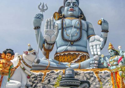 The large statue of God Shiva along with other statues at the Koneswaram Hindu Temple in Trincomalee