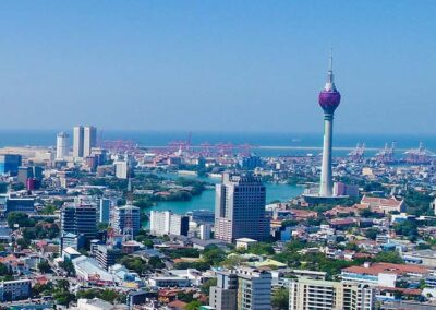 The tall buildings of the bustling city of Colombo